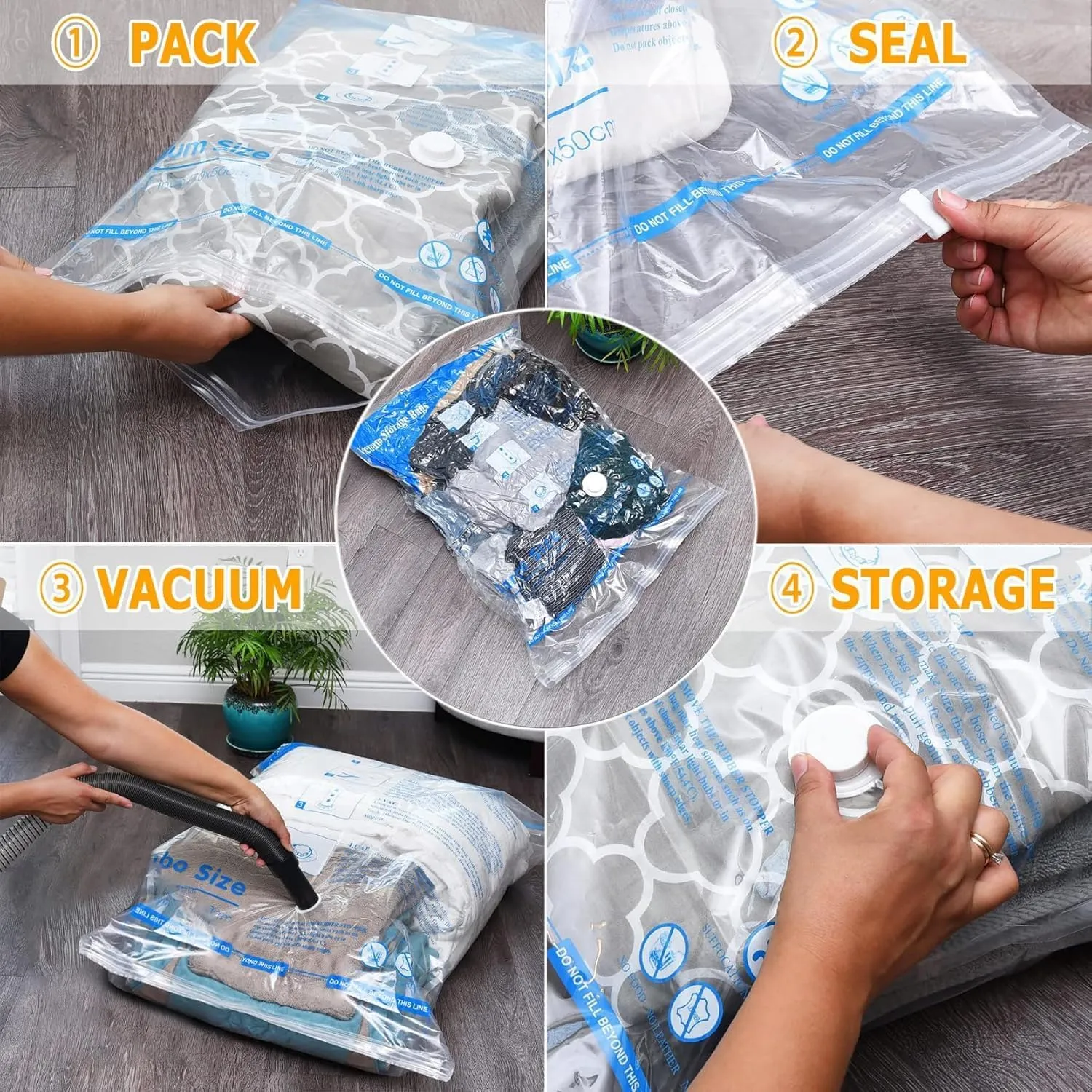 Vacuum Storage Bags 10 Jumbo, Space Saver Sealer Bags, Airtight Compression Bags for Clothes, Pillows, Comforters, Blankets, Bedding