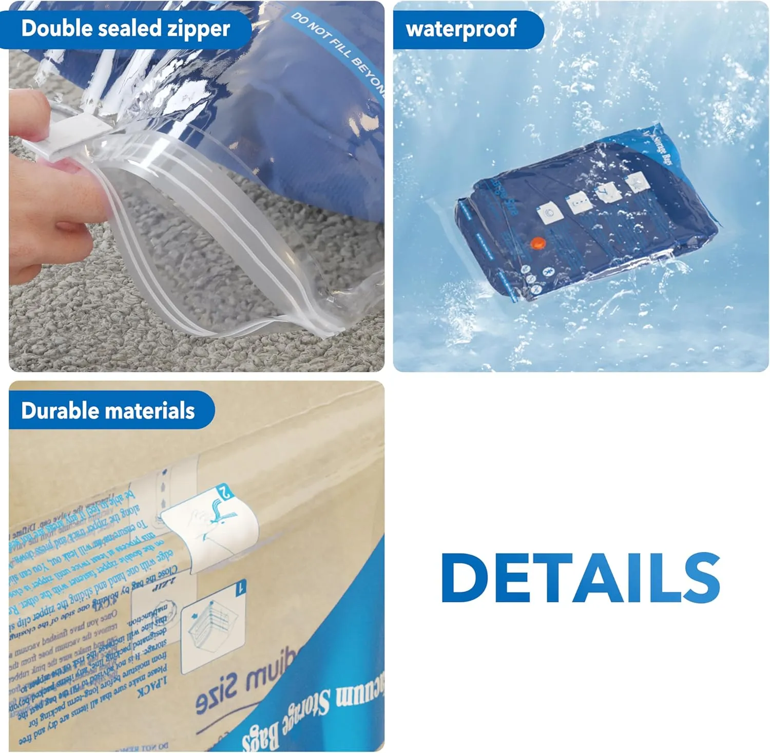 Vacuum Storage Bags 10 Jumbo, Space Saver Sealer Bags, Airtight Compression Bags for Clothes, Pillows, Comforters, Blankets, Bedding