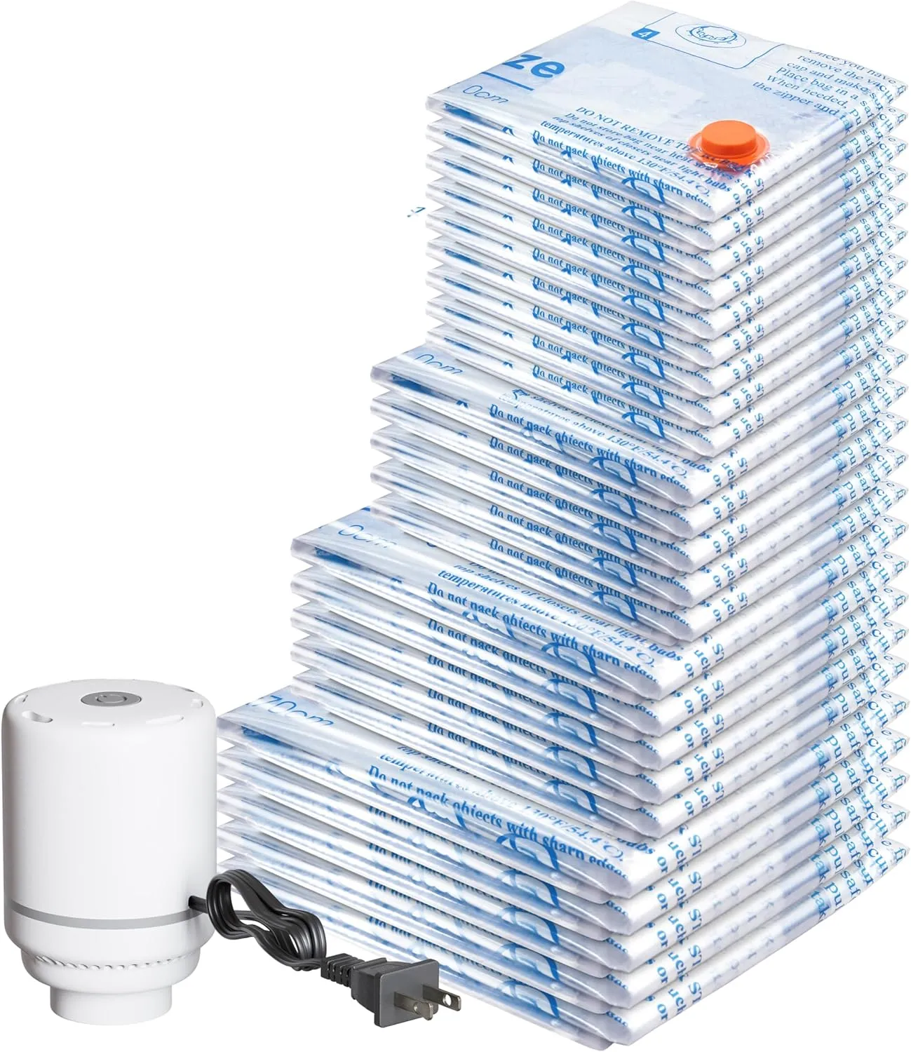 Vacuum Storage Bags with Electric Air Pump 24 Combo (5 Jumbo/5 Large/5 Medium/5 Small/4 Roll), Space Saver Sealer Bags, Airtight Compression Bags for Clothes, Pillows, Comforters, Blankets, Bedding