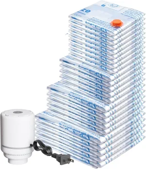 Vacuum Storage Bags with Electric Air Pump 24 Combo (5 Jumbo/5 Large/5 Medium/5 Small/4 Roll), Space Saver Sealer Bags, Airtight Compression Bags for Clothes, Pillows, Comforters, Blankets, Bedding