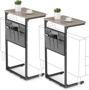 Vagusicc C Shaped End Table Set of 2, Tall Side Table for Sofa, Small Couch Side Table with Storage Bag, TV Tray Table for Small Spaces, Sturdy Slide Under Sofa Table with Metal Frame for Living Room