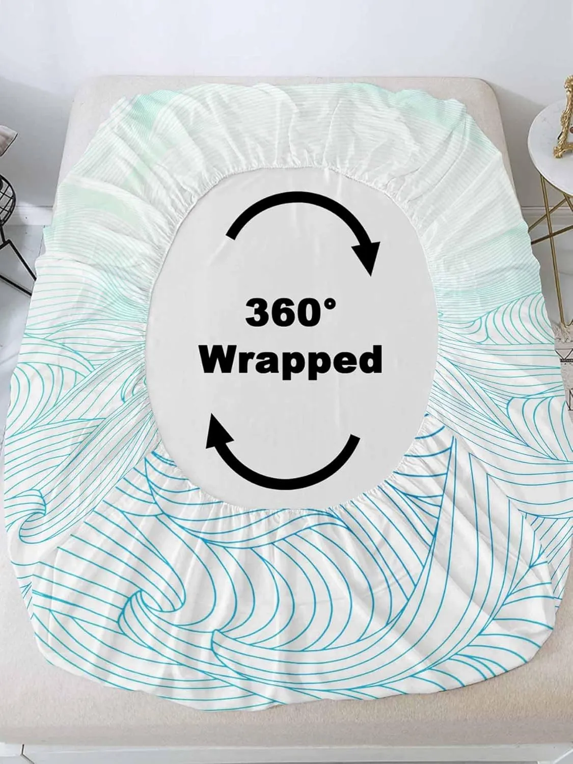 Vandarllin Twin XL Sheet Set Teal Blue Mountains Bed Sheets Set with 16 Inch Deep Pockets Abstract Stripe Lines Soft Luxury Hotel Bedding Sheets for All Season with Elastic Corner Straps