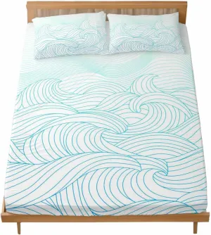 Vandarllin Twin XL Sheet Set Teal Blue Mountains Bed Sheets Set with 16 Inch Deep Pockets Abstract Stripe Lines Soft Luxury Hotel Bedding Sheets for All Season with Elastic Corner Straps