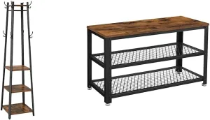 VASAGLE ALINRU Coat Rack with Shelves and VASAGLE 3-Tier Shoe Storage Bench (ULCR80X)
