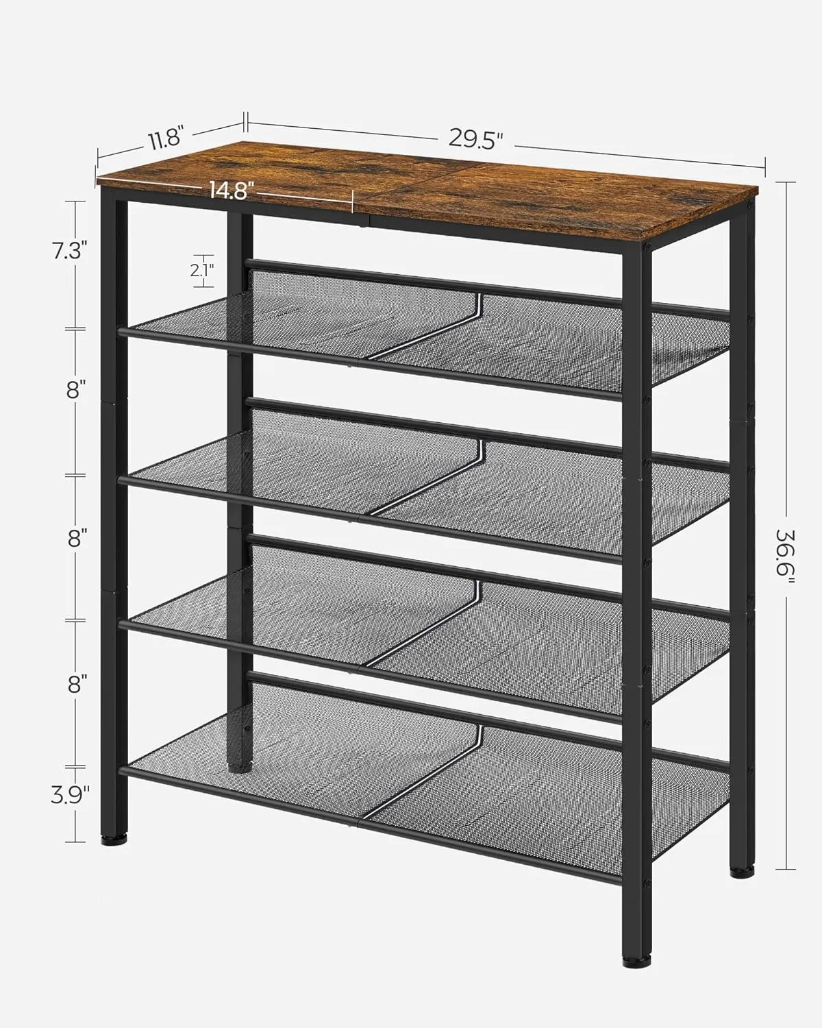 VASAGLE Shoe Rack for Entryway, 5-Tier Shoe Rack Organizer with Storage Shelves and Spacious Top, Freestanding, Adjustable, Industrial, Rustic Brown and Ink Black ULBS038B01