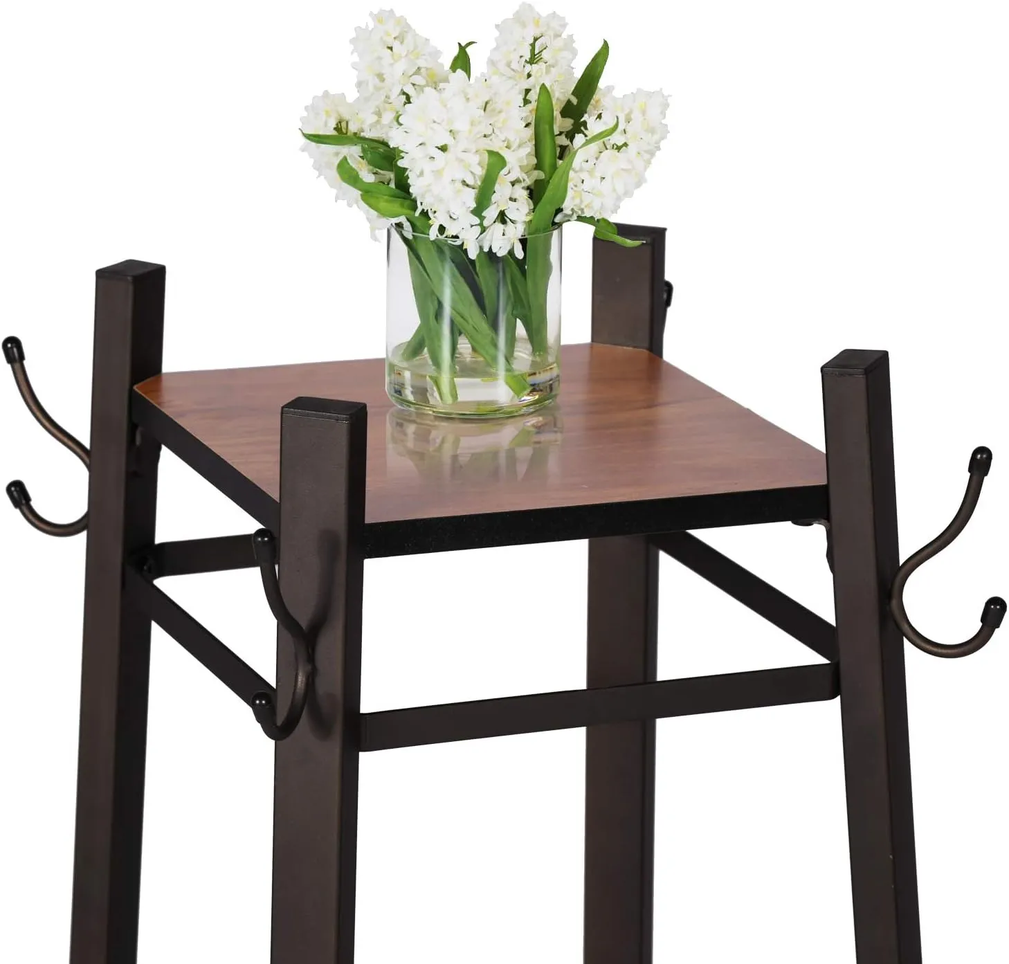 VECELO Industrial Coat Rack,Enterway Clothes Stand With 2 Tier Storage Shelves/Basket,Hall Trees with 8 Dual Hooks, Brown Black