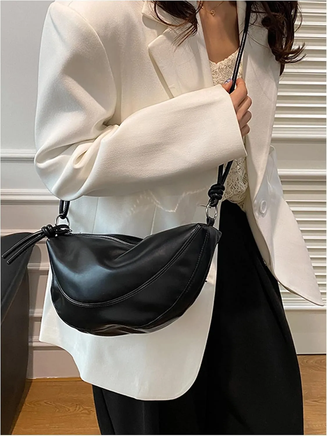 Verdusa Women's Hobo Crescent Handbag PU Leather Shoulder Bag Purse with Zipper