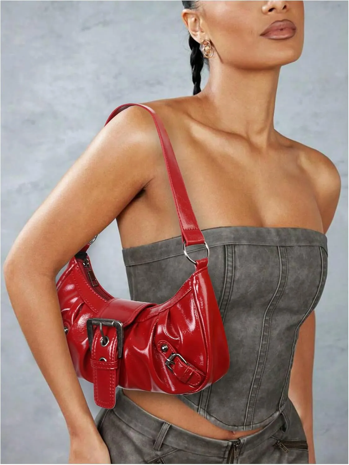 Verdusa Women's Y2k Purse Top Handle Shoulder Bag Buckle Punk Hobo Clutch Purses Bags