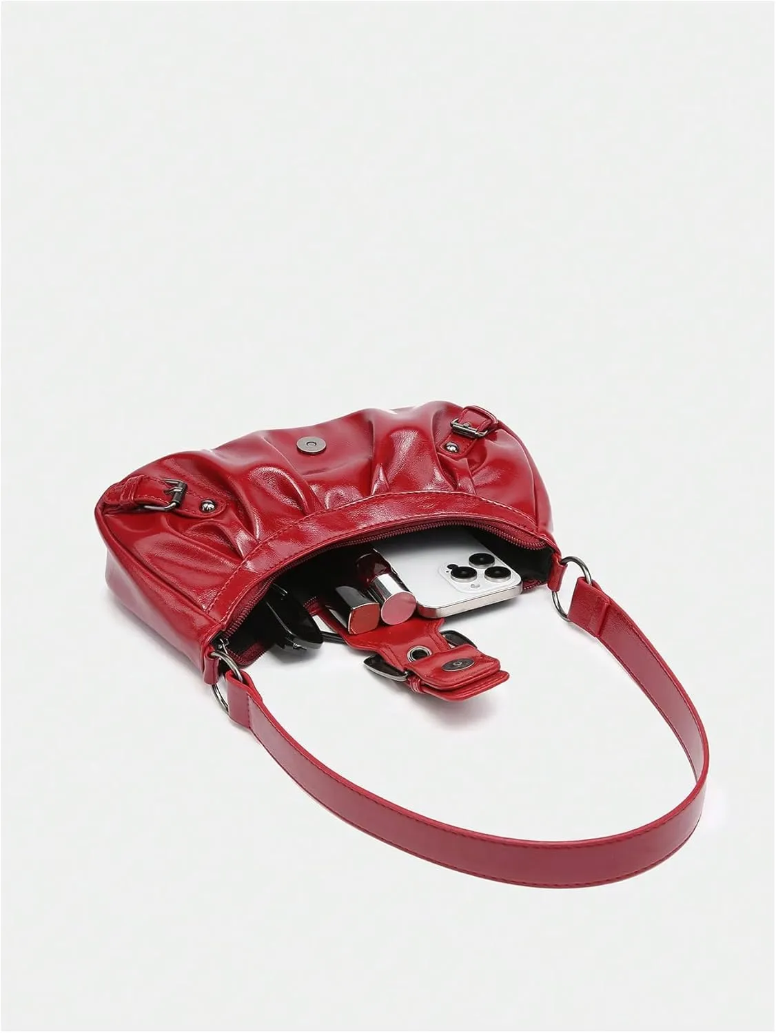 Verdusa Women's Y2k Purse Top Handle Shoulder Bag Buckle Punk Hobo Clutch Purses Bags
