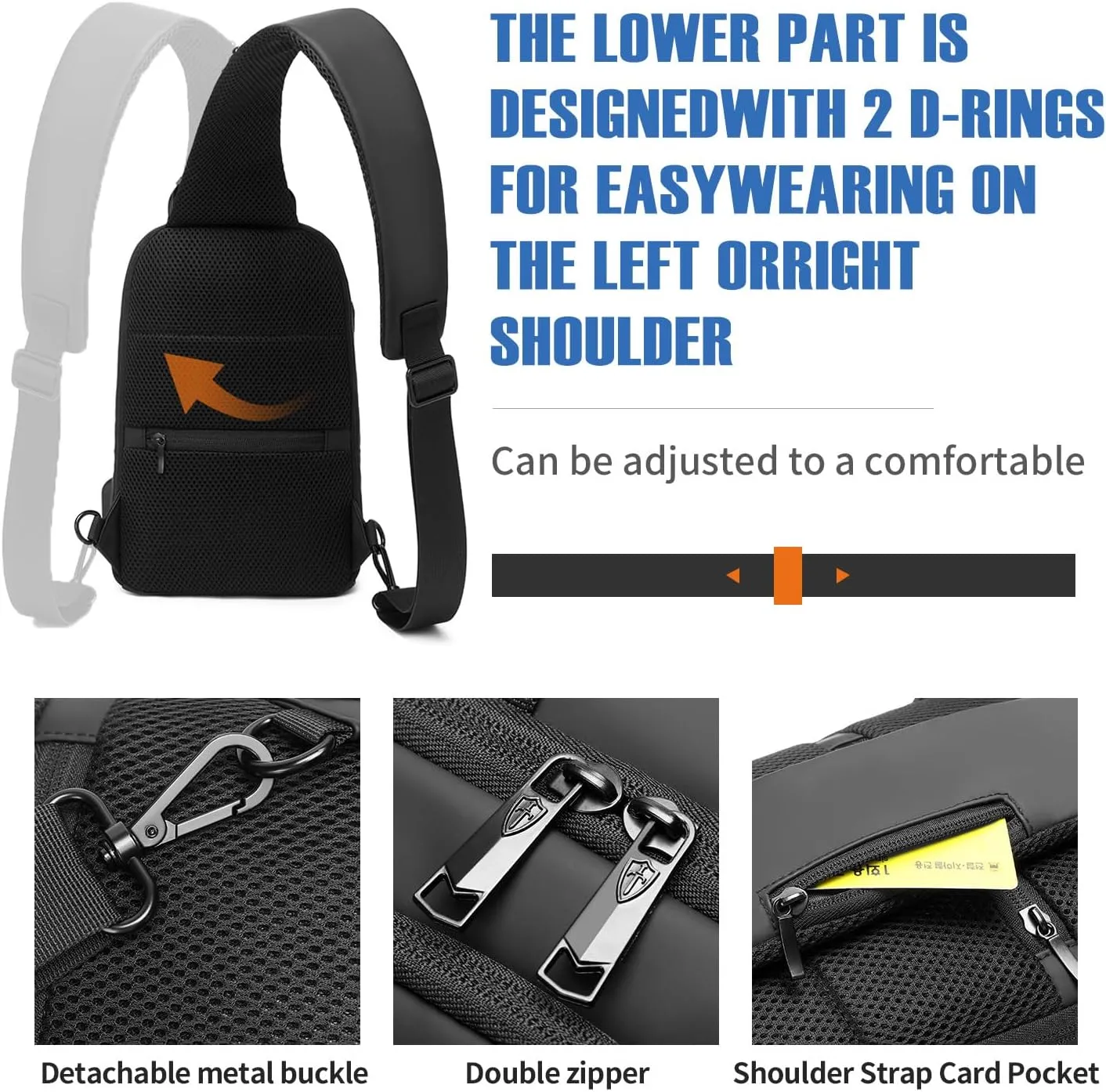 Victoriatourist Sling Bag for Men Women Shoulder Crossbody Backpack Bags With USB Charging Port, Holds 9 Inch Ipad Water Resistant Daily Travel Hiking Chest Bag Casual Daypack, Black