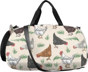 VIGTRO Hen Grass Boys Girls Sports Travel Duffel Bags with Shoes Compartment, Rustic Weekender Overnight Gym Bag for Swimming, Dancing, Outing