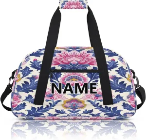 Vintage Floral Mini Gym Bag 18 inch for Women Men Waterproof Custom Rustic Floral Travel Duffel Bag Carry On Overnight Tote Nurse Bag for Work Fitness Hiking