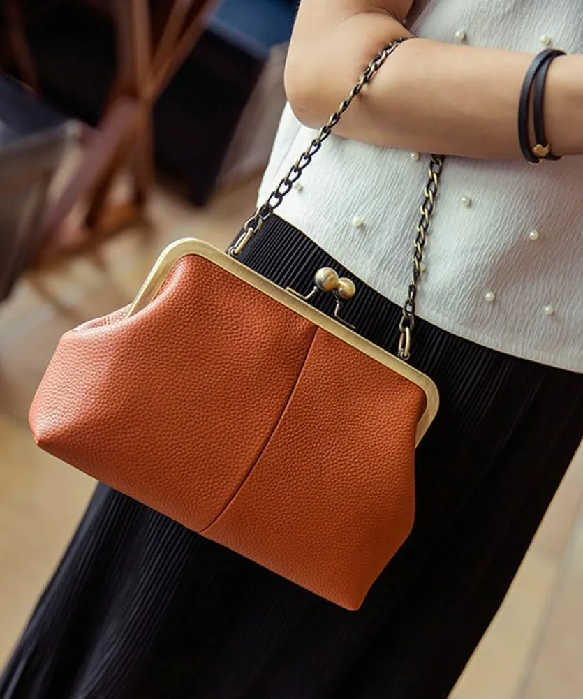 Vintage Handbag for Women Kiss Lock Satchel Bags Chain Shoulder Bag with Chain Strap PU Leather Purse Evening Bag