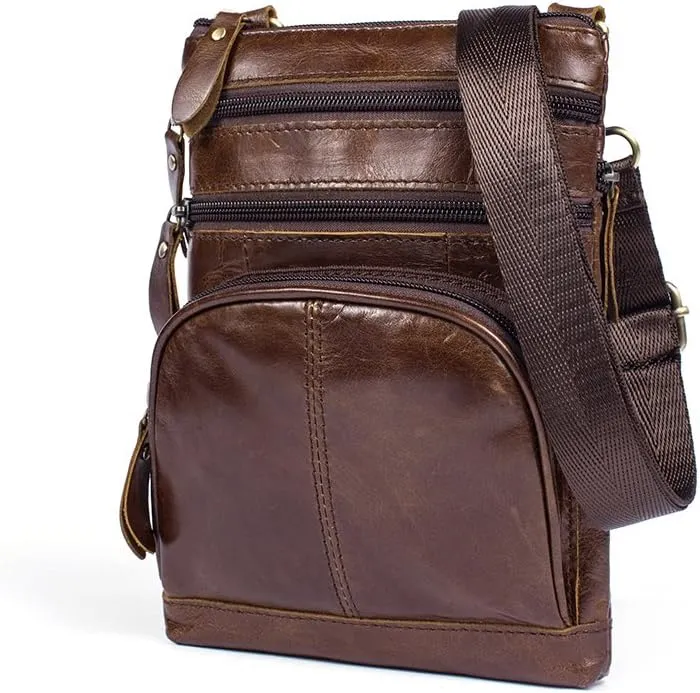 Vintage Leather Deluxe Vertical Messenger Shoulder Bag