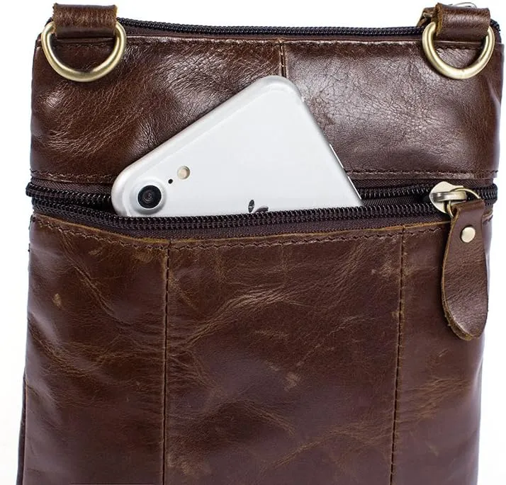 Vintage Leather Deluxe Vertical Messenger Shoulder Bag
