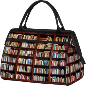 Vintage Library Bookshelf Picture Travel Duffel Bag Sports Travel Duffel Bag Waterproof Durable Large Gym Tote Bag Weekender Overnight Bag for Women Travel Gym Yoga
