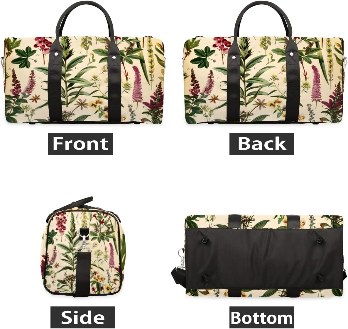 vintage Wildflower Travel Duffle Bag for Women Men Gym Duffel Foldable Bag Waterproof Weekender Rustic Flower Duffle Tote