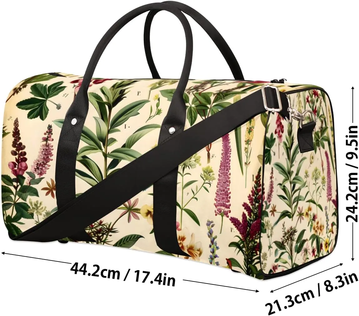 vintage Wildflower Travel Duffle Bag for Women Men Gym Duffel Foldable Bag Waterproof Weekender Rustic Flower Duffle Tote