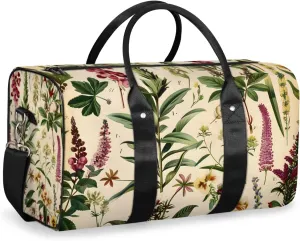 vintage Wildflower Travel Duffle Bag for Women Men Gym Duffel Foldable Bag Waterproof Weekender Rustic Flower Duffle Tote