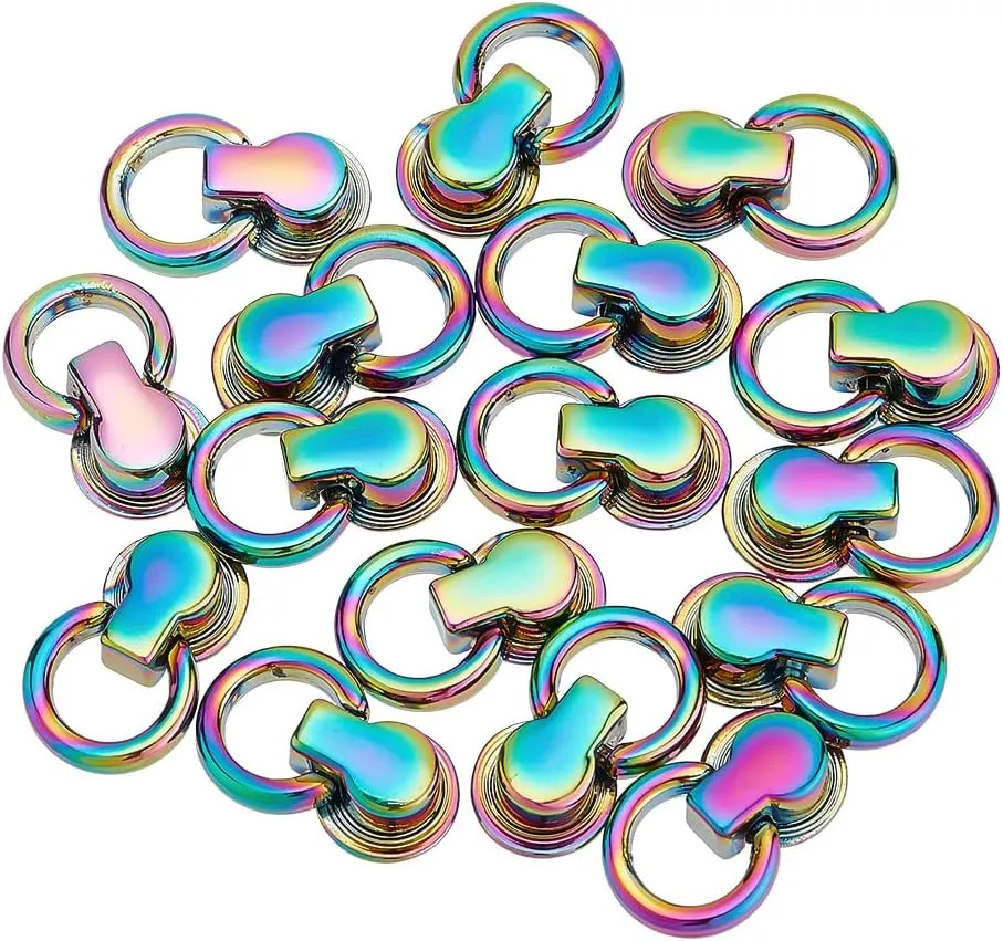 WADORN 16pcs Metal Leather Bag Chain Buckle, Rainbow Purse Side Clip Buckle Bag Chain Strap Link Connector with O Ring Head Button Stud Screwback for DIY Handbag Shoulder Strap Shoe Making Accessories