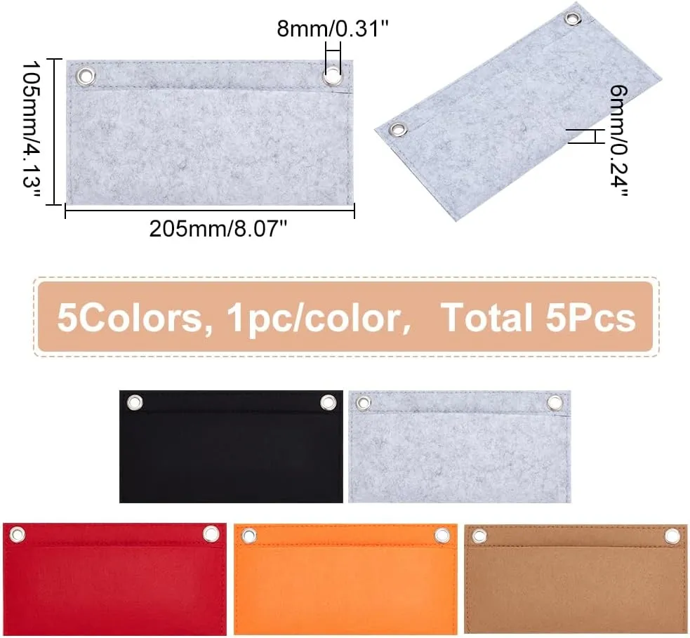 WADORN 5 Colors Felt Purse Organizer Insert, Rectangle Envelope Crossbody Conversion Kit with Eyelets Women Clutch Pouches Divider Insert Inner Bag in Bag Pouch Insert, 8.07x4.13 Inch