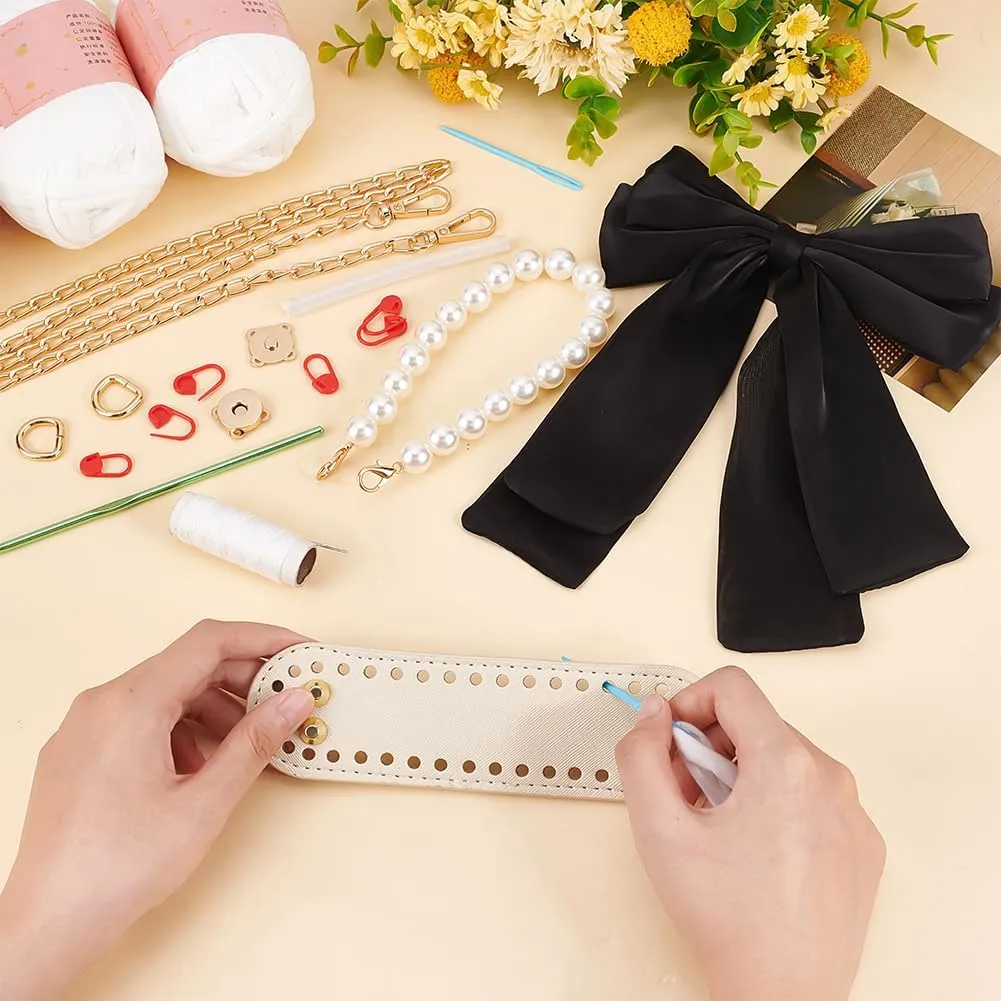 WADORN DIY Crochet Knitting Bag Kit, Handmade Crochet Handbag Making Kits Women's Bowknot Crossbody Bag Making Kit DIY Shoulder Bag Making All Materials, 9x2x5.9 Inch, White
