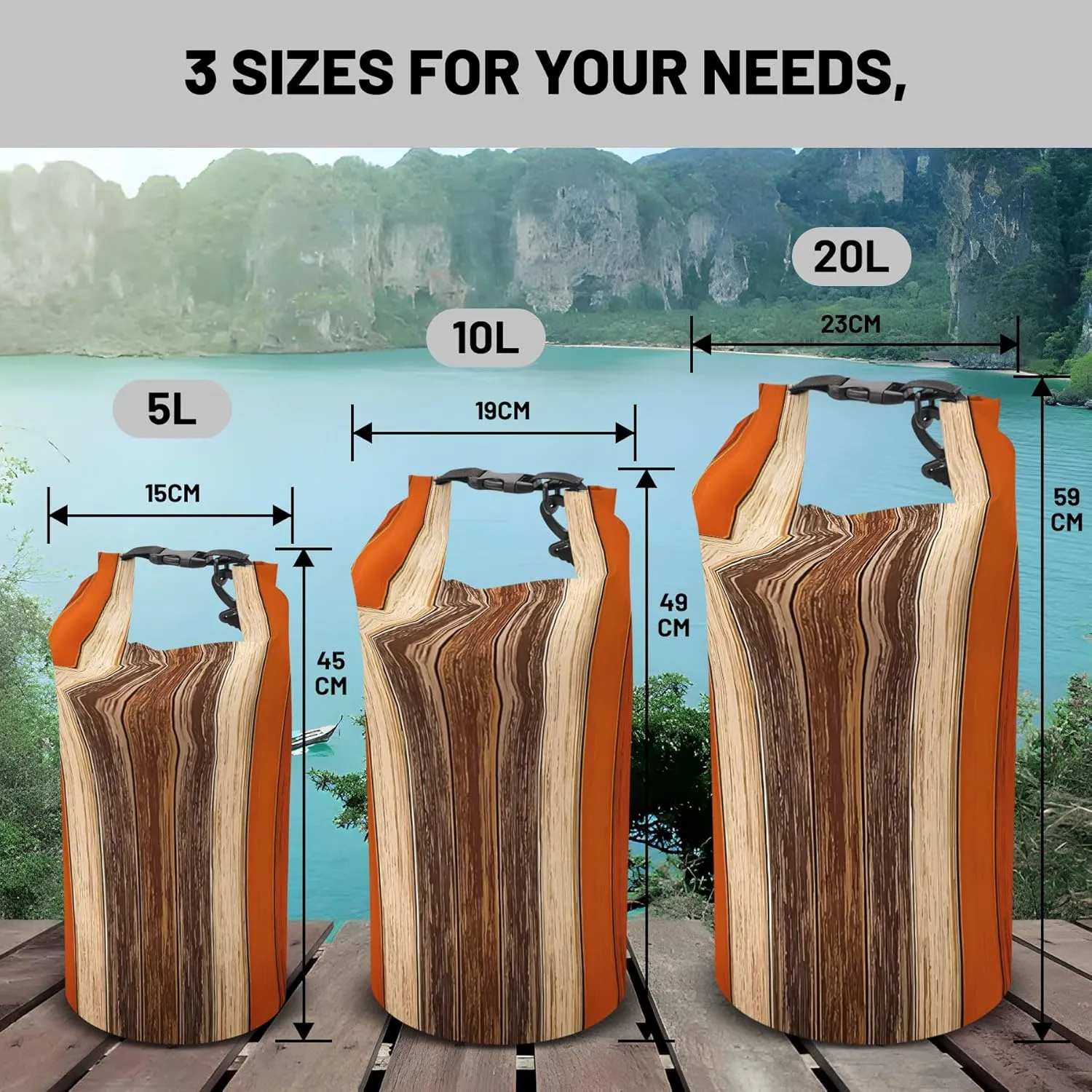Waterproof Dry Bag,Roll Top Retro Rustic Barn Wood Small Waterproof Backpack 5L/10L/20L Floating and Lightweight Bags for Kayaking, Boating, Fishing, Swimming and Camping