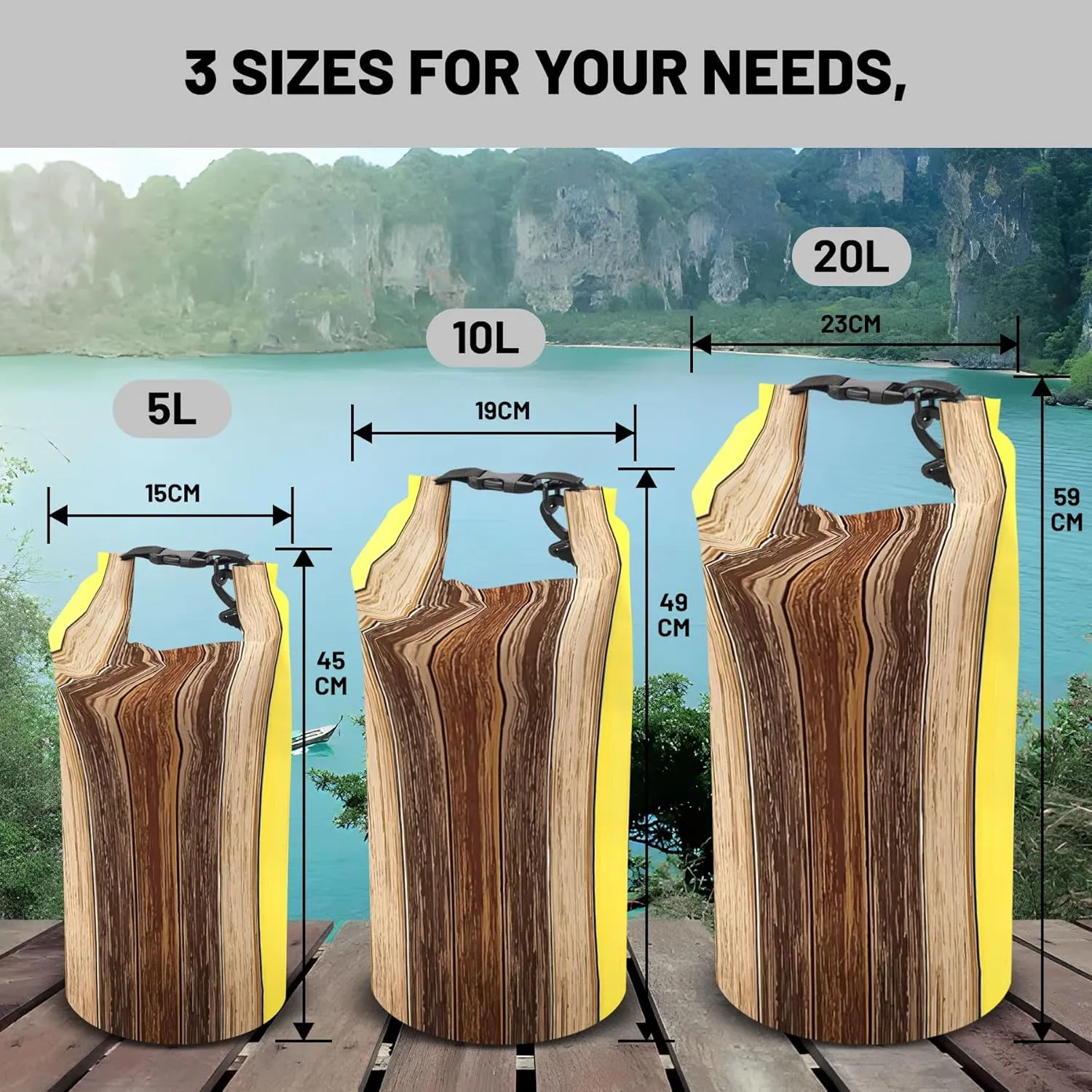 Waterproof Dry Bag,Roll Top Retro Rustic Barn Wood Waterproof Backpack 5L/10L/20L Floating and Lightweight Bags for Kayaking, Boating, Fishing, Swimming and Camping
