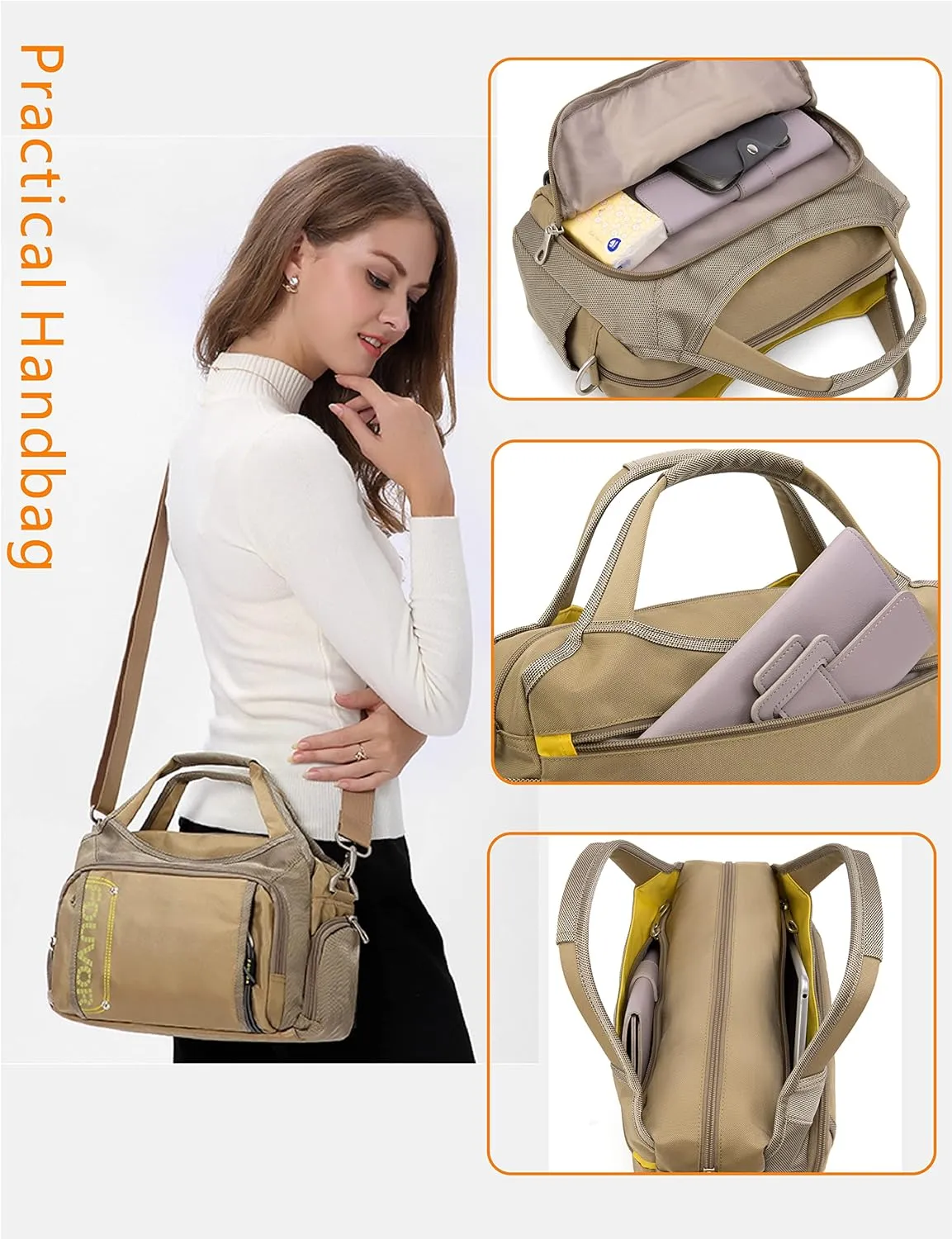 Waterproof Nylon Crossbody Bags for Women Multi-Pocket Shoulder Bag Travel Purse and Handbag