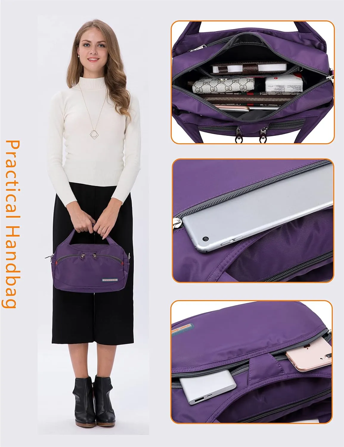 Waterproof Nylon Crossbody Bags for Women Multi-Pocket Shoulder Bag Travel Purse and Handbag