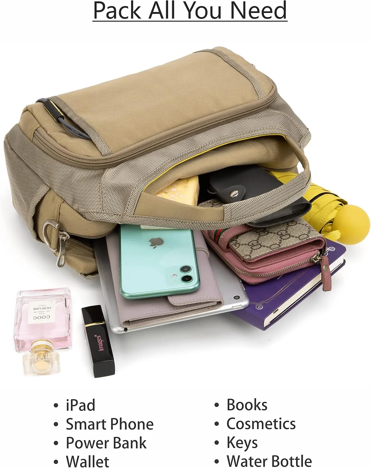 Waterproof Nylon Crossbody Bags for Women Multi-Pocket Shoulder Bag Travel Purse and Handbag