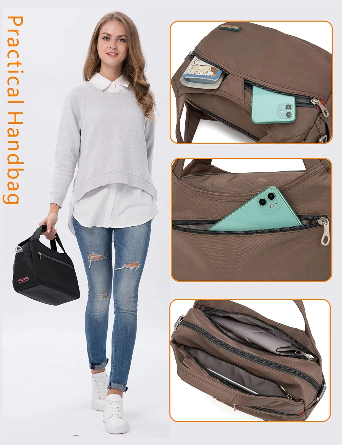 Waterproof Nylon Crossbody Bags for Women Multi-Pocket Shoulder Bag Travel Purse and Handbag