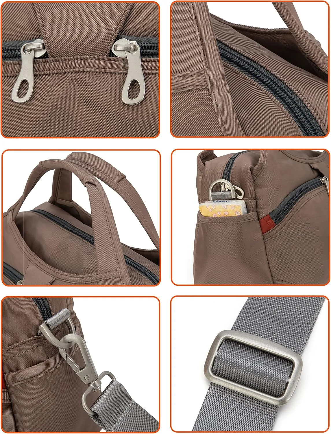 Waterproof Nylon Crossbody Bags for Women Multi-Pocket Shoulder Bag Travel Purse and Handbag