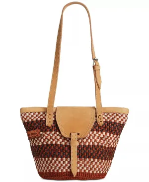 Waves on Earth Handmade Sisal Straw Tote Bag, Lightweight Market Basket with Leather Strap Handles and Button Closure, Large Straw Purse Suitable for Travel, Handmade Summer Beach Lifestyle Tote Handbag