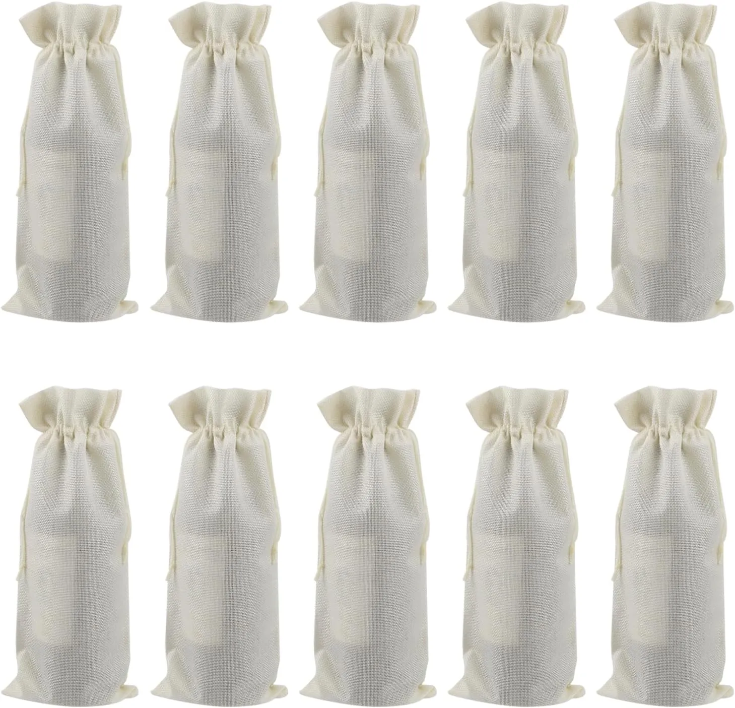 Wealrit 10 Pcs Burlap Bags Wine 6 x 13.7 Inch Wine Bottle Bags with Drawstrings Rustic Party Favor Bags(Off-White)