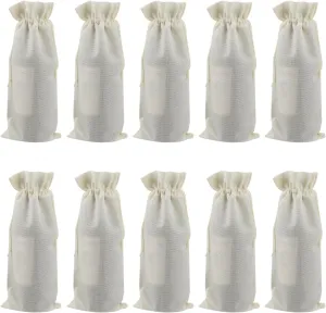 Wealrit 10 Pcs Burlap Bags Wine 6 x 13.7 Inch Wine Bottle Bags with Drawstrings Rustic Party Favor Bags(Off-White)