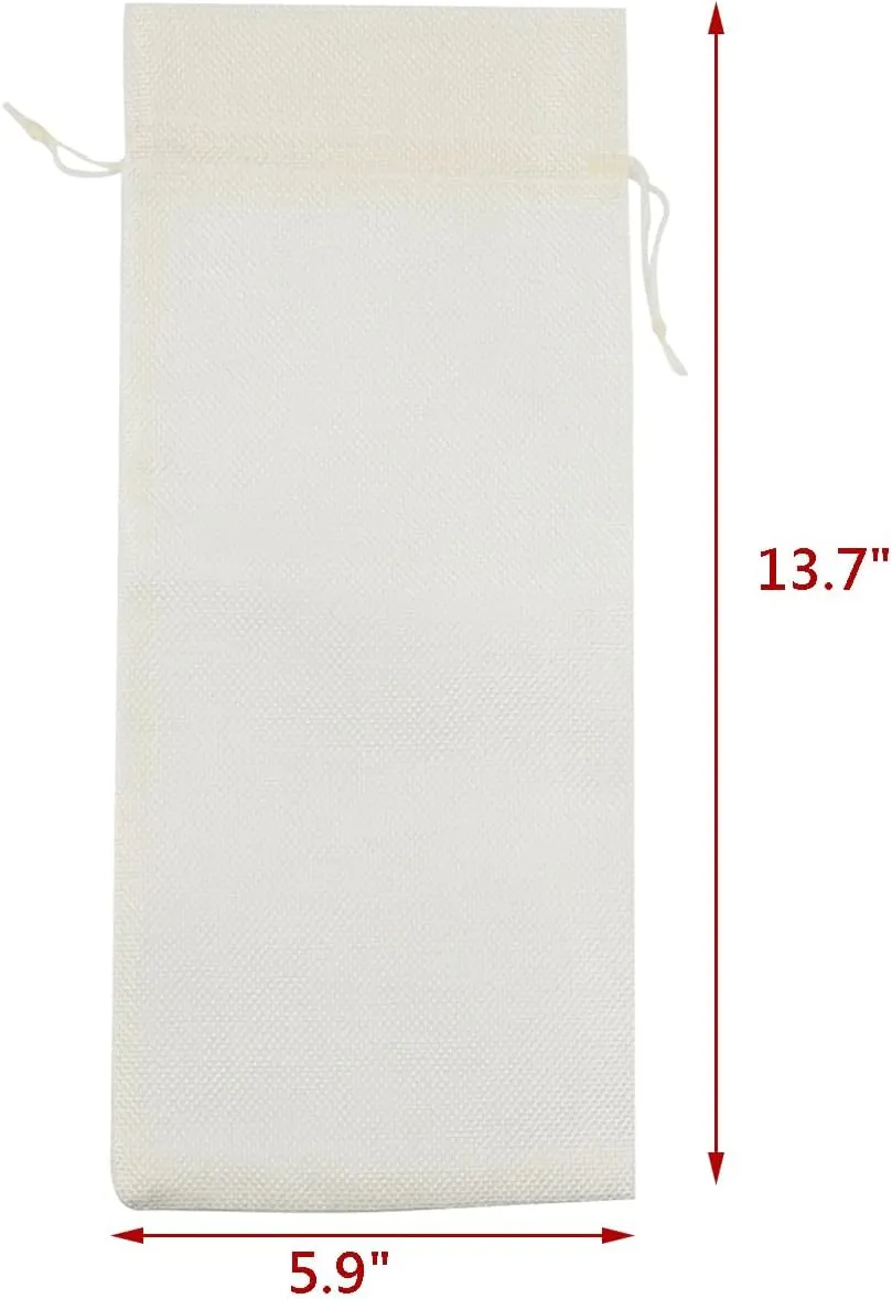 Wealrit 10 Pcs Burlap Bags Wine 6 x 13.7 Inch Wine Bottle Bags with Drawstrings Rustic Party Favor Bags(Off-White)