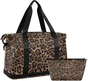 Weekender Bag Set Leopard Texture Leopard Fur Sport Travel Duffel Bag Large Tote Bag with Shoe Compartment