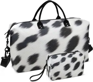 Weekender Bags for Women,Foldable Cow Fur Texture Travel Duffel Bag with Trolley Sleeve Travel Tote Gym Bag with Toiletry Bag