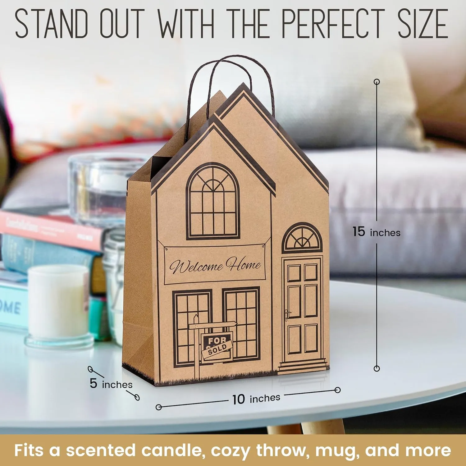 Welcome Home Bags - House-Shaped Gift Bags for New House - Housewarming Gifts, Real Estate Agent Supplies - Large 5 Pack