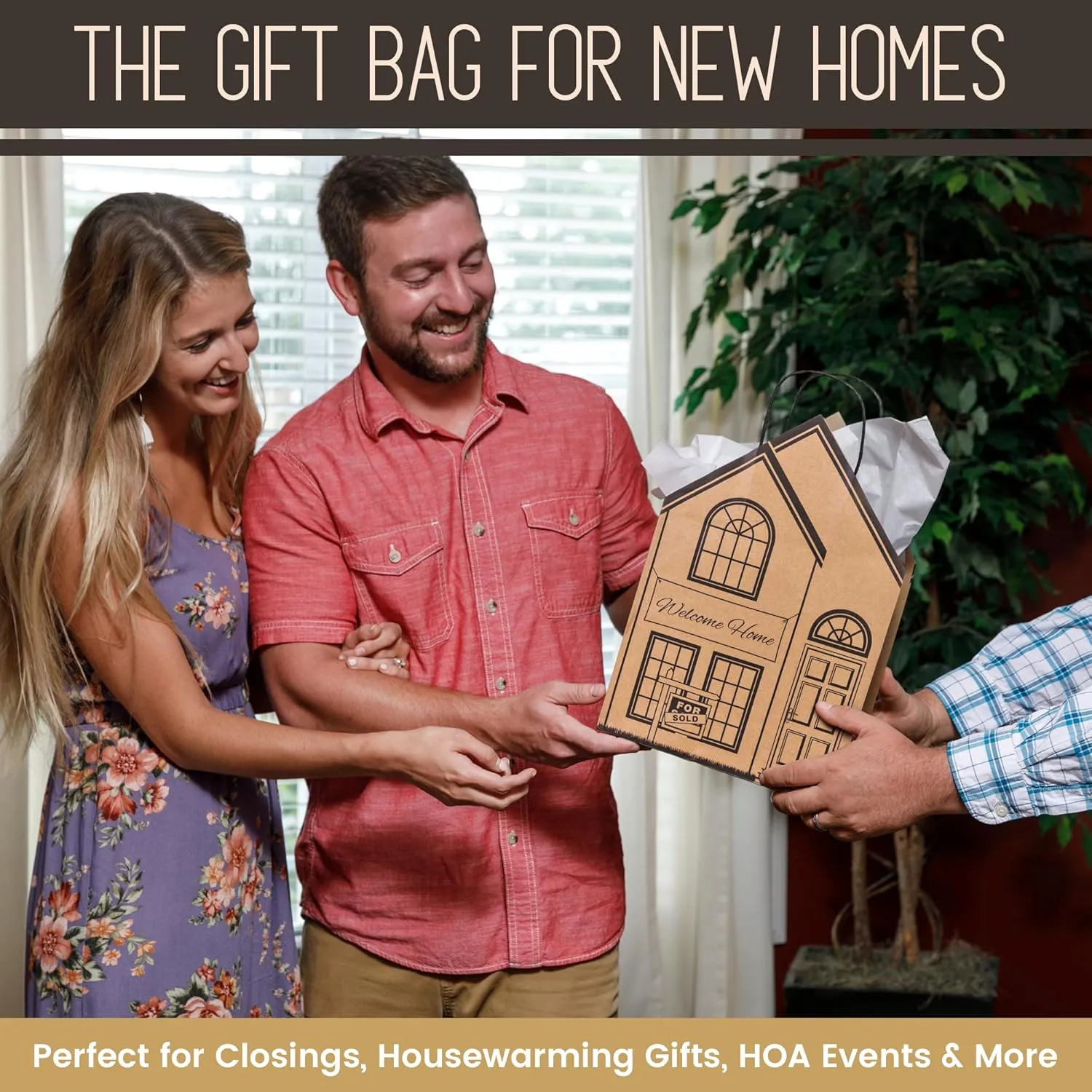 Welcome Home Bags - House-Shaped Gift Bags for New House - Housewarming Gifts, Real Estate Agent Supplies - Large 5 Pack
