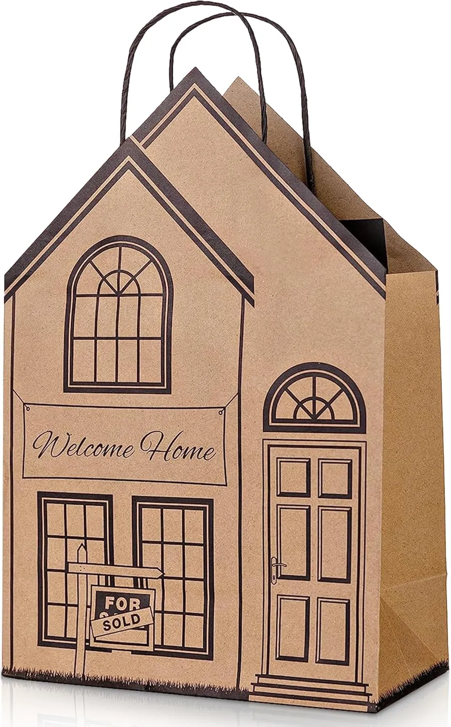 Welcome Home Bags - House-Shaped Gift Bags for New House - Housewarming Gifts, Real Estate Agent Supplies - Large 5 Pack