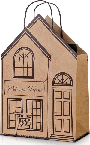 Welcome Home Bags - House-Shaped Gift Bags for New House - Housewarming Gifts, Real Estate Agent Supplies - Large 5 Pack