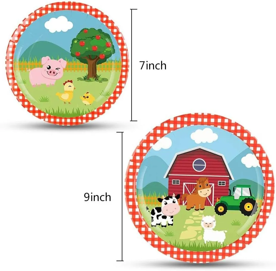 WERNNSAI Farm Party Tableware Set - 130Pcs Barnyard Animal Themed Party Supplies for Kids Birthday Baby Shower Disposable Tablecloth Plates Cups Napkins Cutlery Bags Utensils Serves 16 Guests