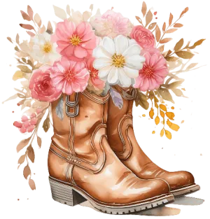 Western Boot with Floral 5 Halloween DTF (direct-to-film) Transfer