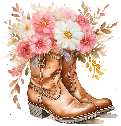 Western Boot with Floral 5 Halloween DTF (direct-to-film) Transfer