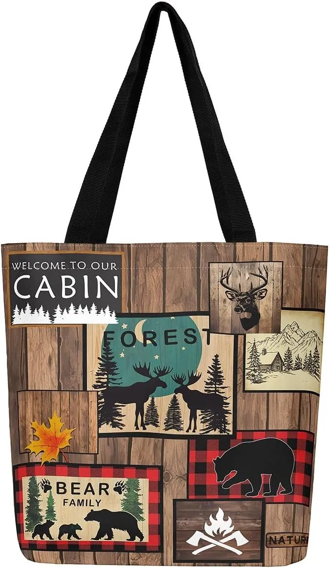Western Canvas Tote Bag Gothic Bull Skull Beach Bag,Cowboy Hat Rustic Cowboy Boots Exotic Cow Horse Handbag
