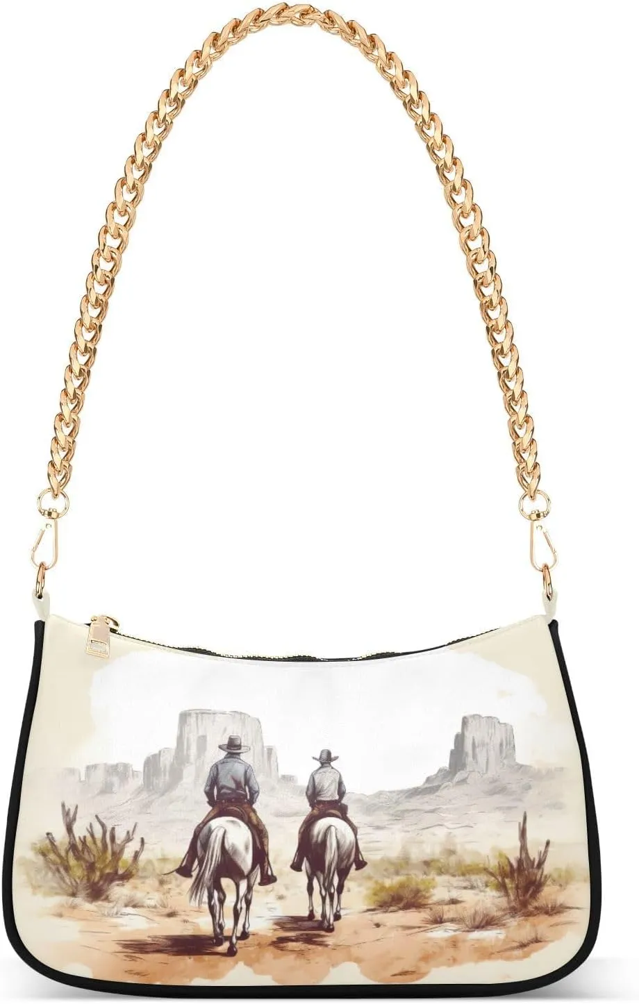 Western Cowboys Shoulder Bag for Women, Handbag with Chain Strap, Soft Purse Tote Bag for Ladies