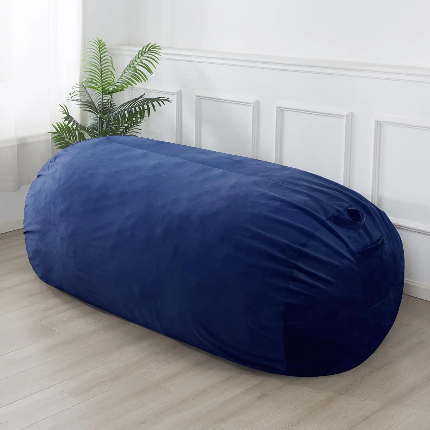 WhatsBedding 7ft Fuf XXL Memory Foam Filled Bean Bag Chair with Removable Cover,Bean Bags for Adults,Soft Dutch Velvet,Thoughtful Pull-tab & Side Pockets,Machine Washable,7 feet Giant,Cobalt