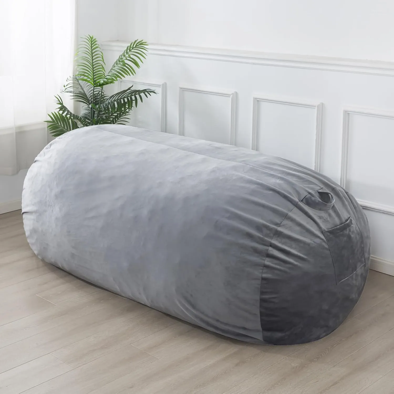 WhatsBedding 7ft Fuf XXL Memory Foam Filled Bean Bag Chair with Removable Cover,Bean Bags for Adults,Soft Dutch Velvet,Thoughtful Pull-tab & Side Pockets,Machine Washable,7 feet Giant,Fog Grey